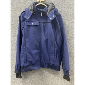 Baubax Jacket Men’s Size Large Blue Travel Jacket Removable Hood Pocket Zip